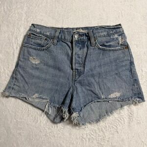 Levi's Wedgie Short Women 28 Light Wash Distressed High Rise Denim Cutoff Summer